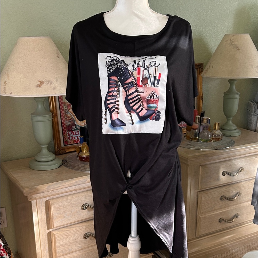 First Love Black Graphic Tunic Top